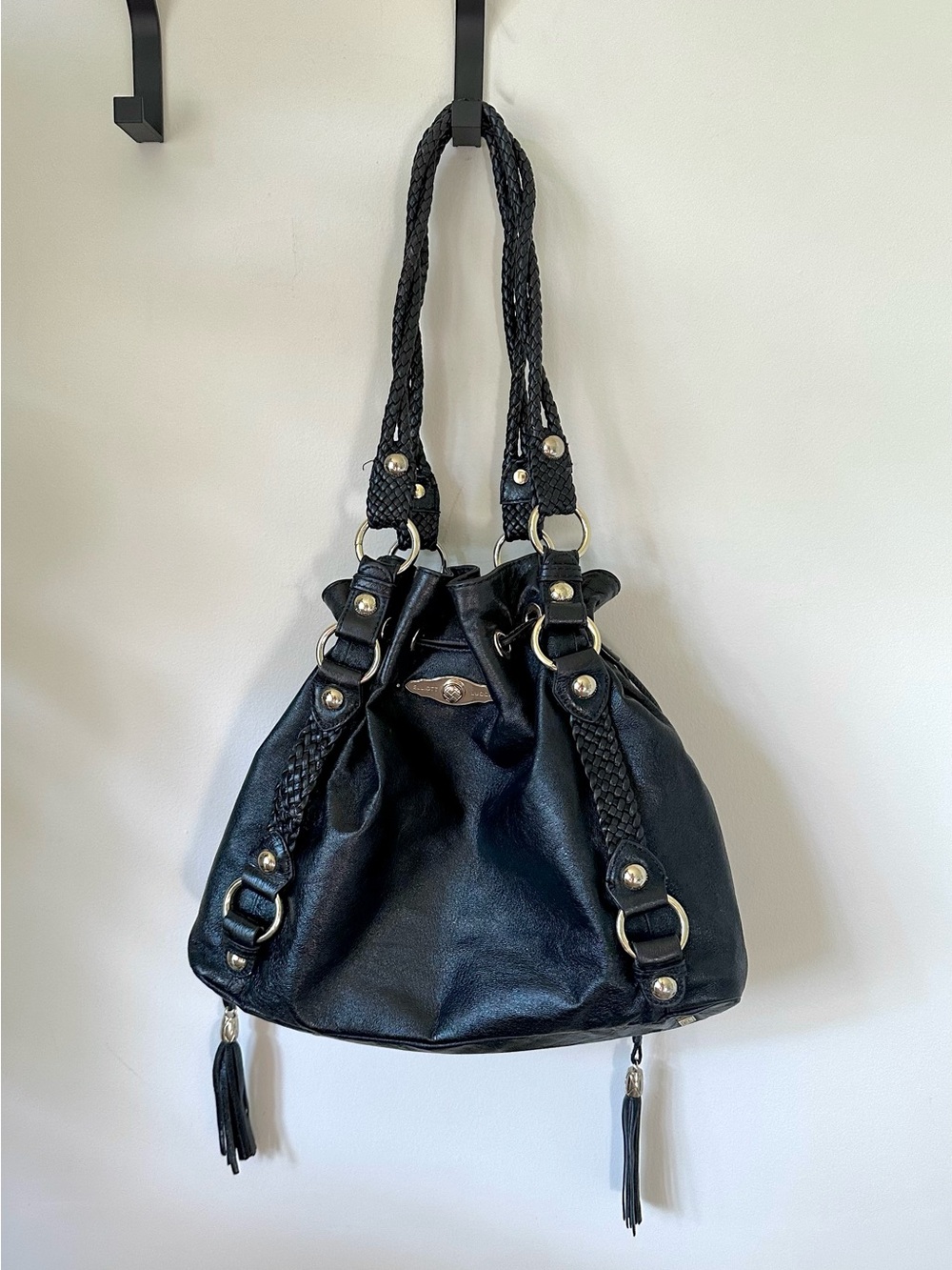 VTG Y2K ELLIOT LUCCA Drawstring 100% Leather Slouchy Shoulder Oversiz Purse Hobo